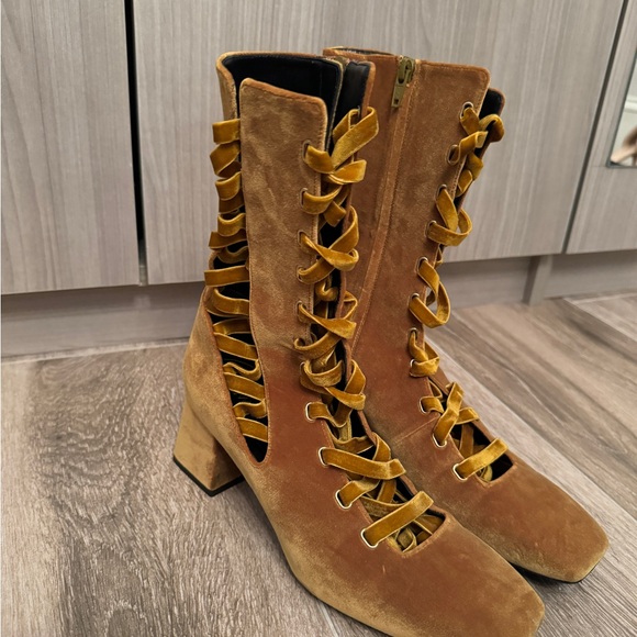 ZIMMERMANN Velvet Lace-Up Ankle Boots - Picture 2 of 4